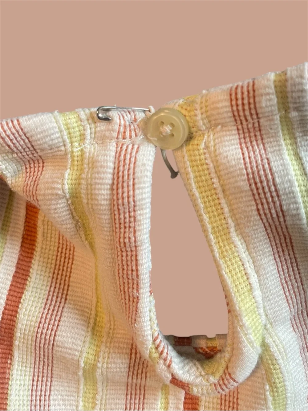 Madewell Pink, Cream & Yellow Striped Flutter Sleeve Top